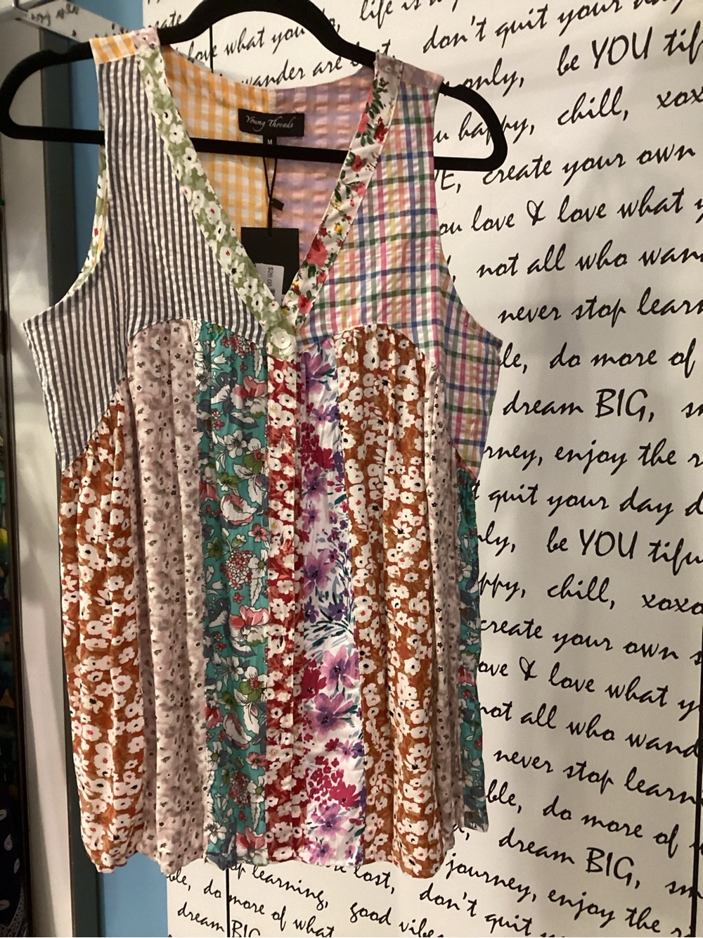 Women's Multicolor Patchwork Button-Down Top by Young Threads